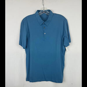 Theory Bron Foundation Jersey Polo Shirt Pima Cotton Blue Size L